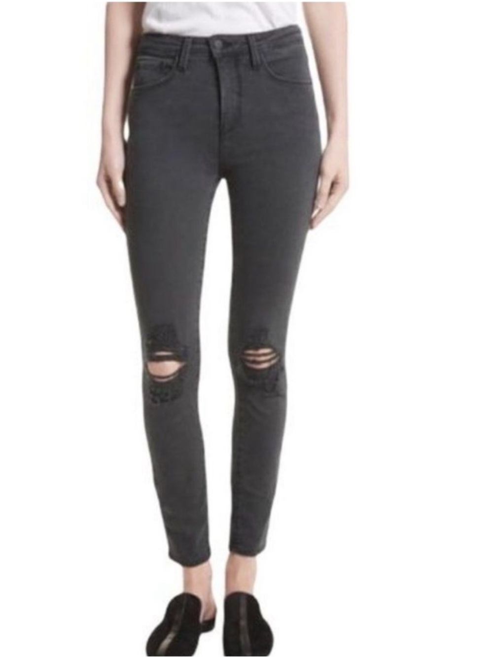 L’agence MARGOT Skinny Jeans 25 Distressed Stretch Denim high Rise coal destruct